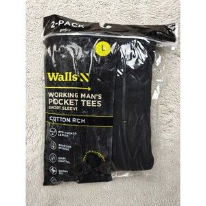 Walls Pocket T-shirt 2pk Men's Large Black Cotton Rich Short Sleeve Work Tee